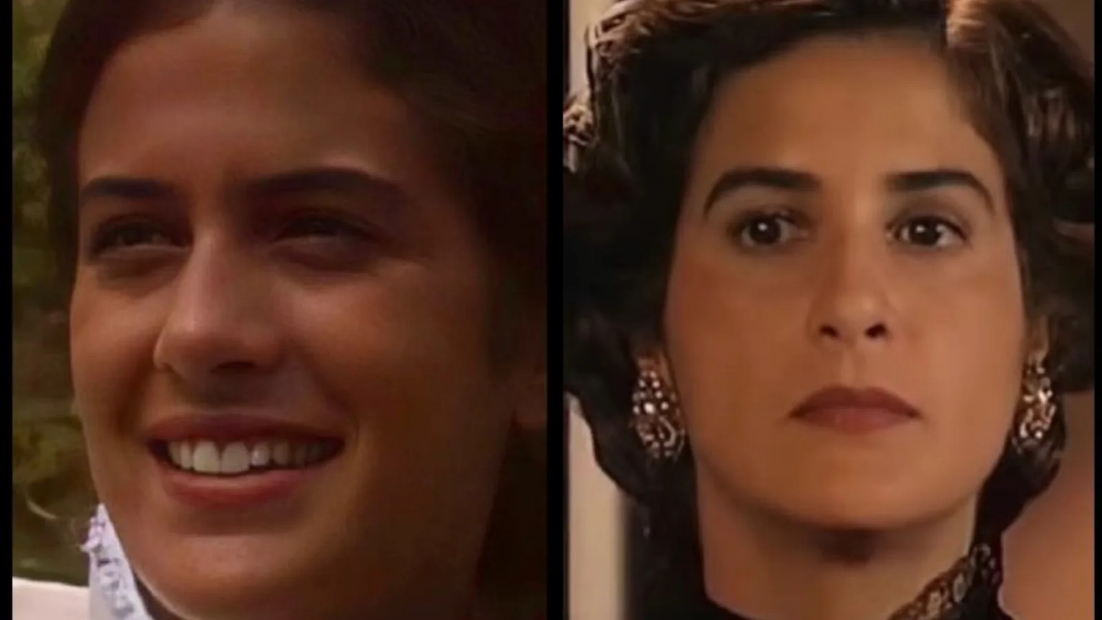 Duas cenas de Lúcia Veríssimo em novelas, uma de 1981 e outra de 2002, lado a lado