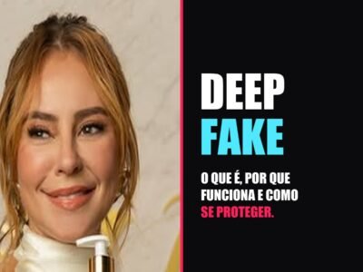 Montagem com foto de Paolla Oliveira ao lado das palavras Deep Fake