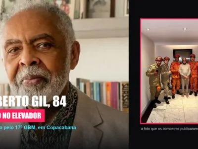 Montagem com retrato de Gilberto Gil e a foto do resgate feita pelos bombeiros