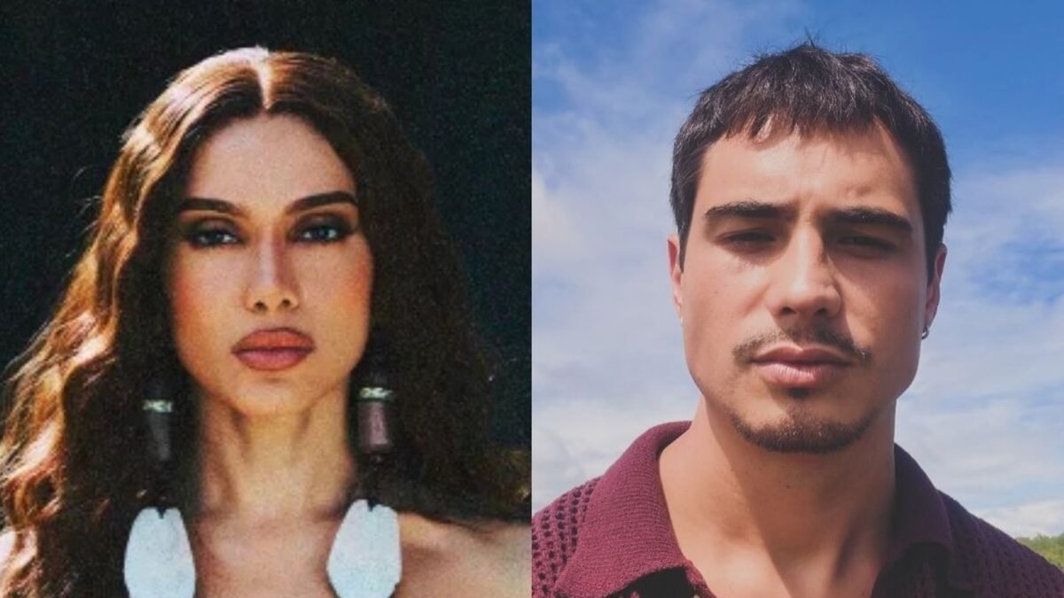 Montagem com Anitta à esquerda, de brincos brancos, e Danilo Mesquita à direita, de camisa vinho