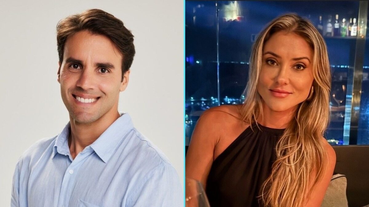 Montagem com Daniel Cady de camisa azul a esquerda e Carol Magalhaes de vestido preto a direita