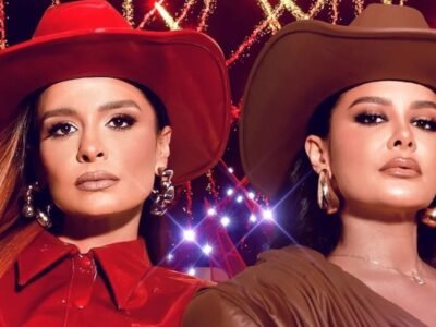 Maiara e Maraisa lado a lado, de chapeu de cowboy vermelho e marrom