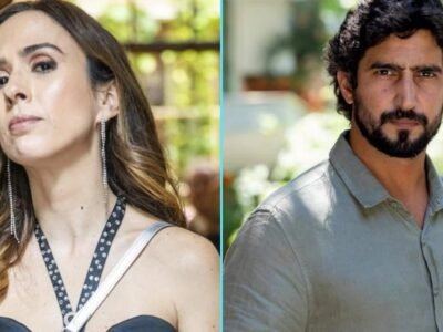 Montagem com Tata Werneck a esquerda e Renato Goes a direita, em cenas de novela