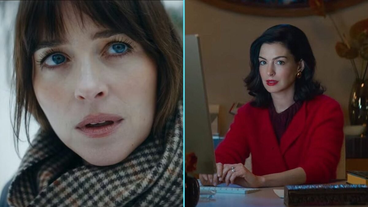 Dakota Johnson é Lowen e Anne Hathaway é Verity Crawford na adaptação do livro de Colleen Hoover. Reprodução/Amazon MGM Studios
