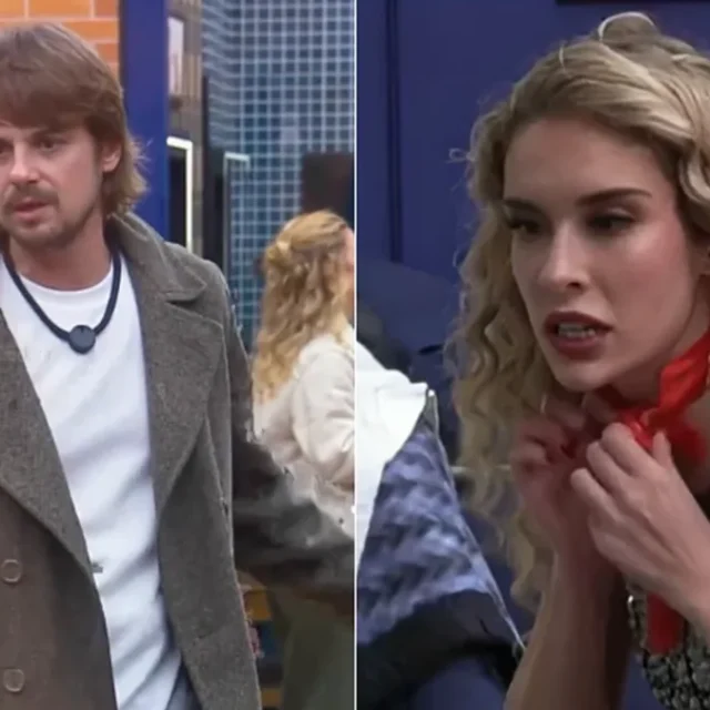 O primeiro atrito da temporada foi entre Stephanie e Daniel Erthal, logo depois da entrada dos visitantes. Reprodução/Record
