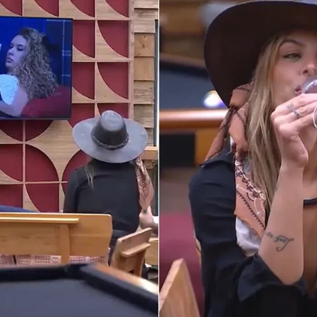 Do Rancho do Fazendeiro, Fran Almeida assistiu a uma conversa de Stephanie e Tina e passou a mirar as duas. Reprodução/Record